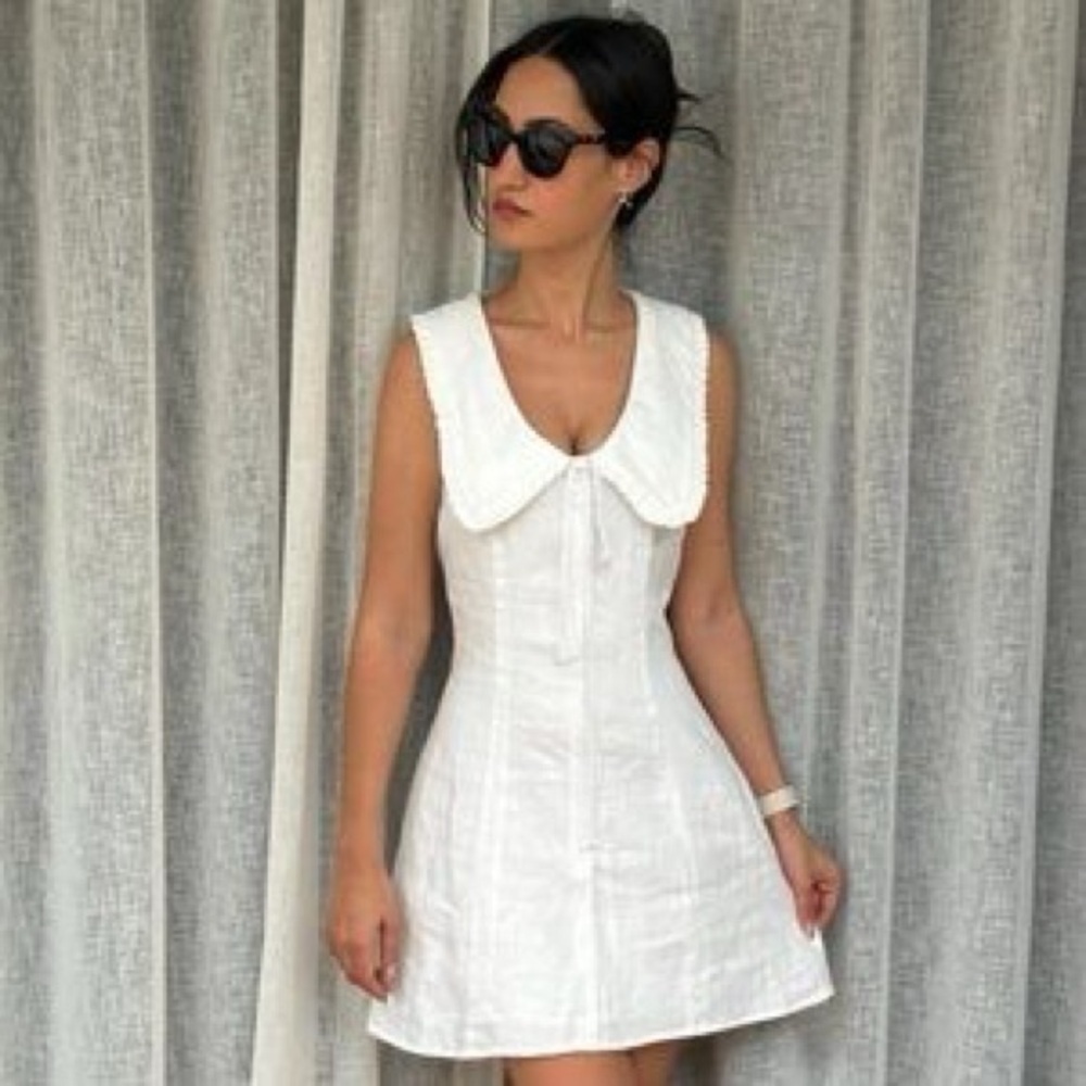 Caroline Constas Linen Blend Button Down‎ Collared Mini white Dress size 6